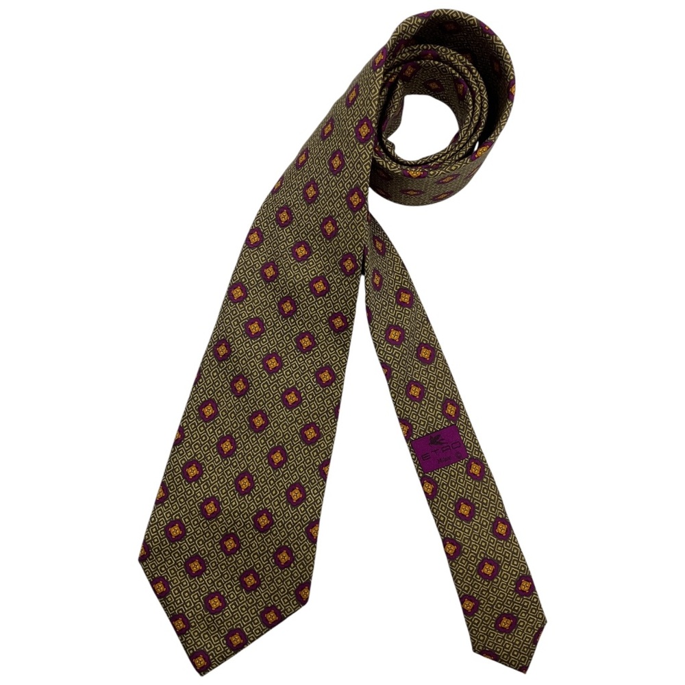 ETRO Brown/Purple Geometric Silk LUXURY Tie ITALY